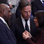 Britain's Foreign Secretary David Lammy, NATO Secretary General Mark Rutte and German Foreign Minister Annalena Baerbock attend a North Atlantic Council (NAC) meeting at foreign ministers level in Brussels,