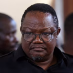 Tanzanian opposition leader and former presidential candidate of CHADEMA party Tundu Lissu sits inside the Kisutu Resident Magistrate's Court in Dar es Salaam, Tanzania April 10, 2025